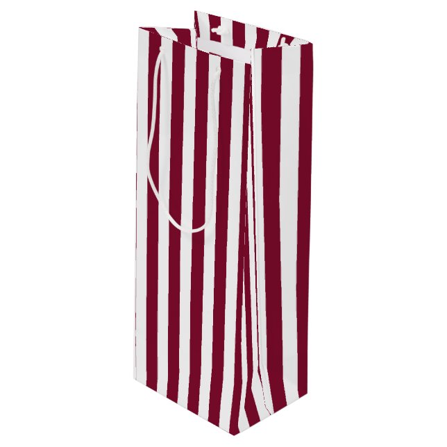 Burgundy and white candy stripes wine gift bag (Front Angled)