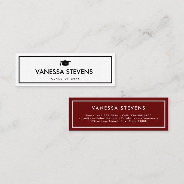 Burgundy and White Classic Graduation  Calling Card (Front/Back)