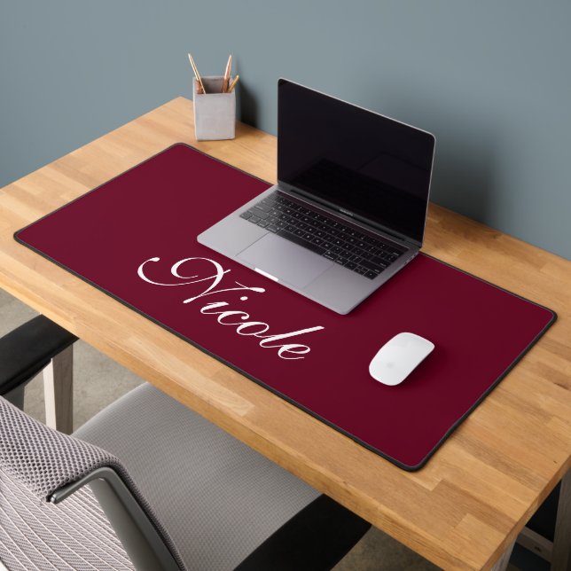 Burgundy and White Customised Name Desk Mat (Office 2)