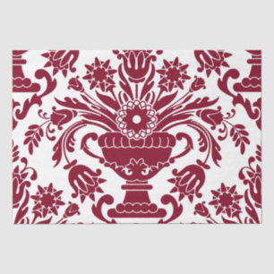 Burgundy and White Damask Floral Elegant Decoupage Tissue Paper