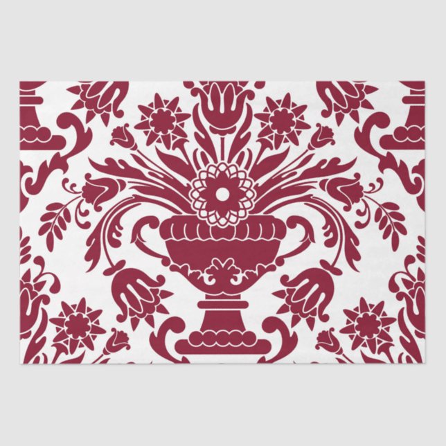 Burgundy and White Damask Floral Elegant Decoupage Tissue Paper (Front)