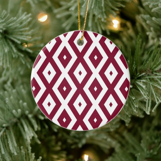 Burgundy and white diamond pattern ceramic tree decoration (Tree)