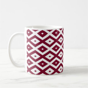 Burgundy and white diamond pattern coffee mug
