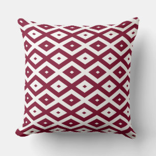 Burgundy and white diamond pattern cushion