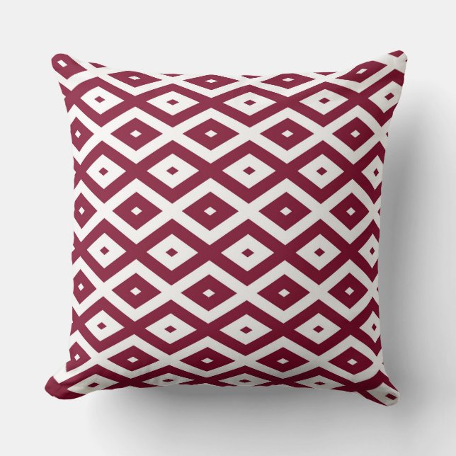 Burgundy and white diamond pattern cushion (Front)