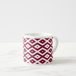 Burgundy and white diamond pattern espresso cup
