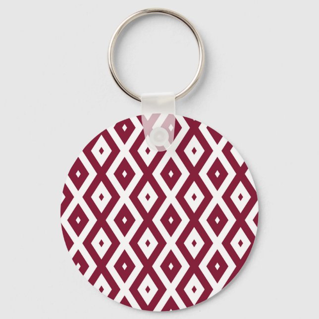 Burgundy and white diamond pattern key ring (Front)