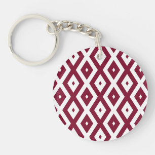 Burgundy and white diamond pattern key ring