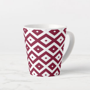 Burgundy and white diamond pattern latte mug