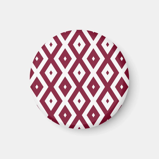 Burgundy and white diamond pattern magnet (Front)