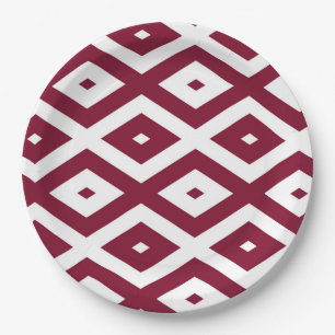 Burgundy and white diamond pattern paper plate