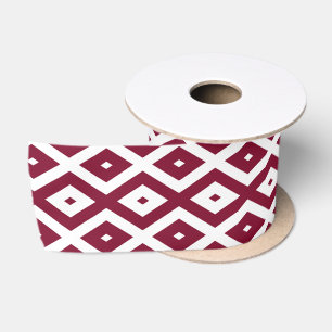 Burgundy and white diamond pattern satin ribbon