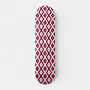 Burgundy and white diamond pattern skateboard