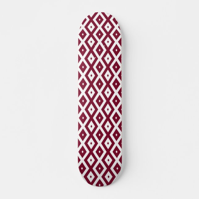 Burgundy and white diamond pattern skateboard (Front)
