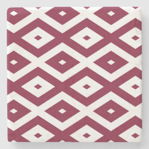 Burgundy and white diamond pattern stone coaster