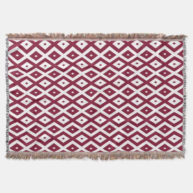 Burgundy and white diamond pattern throw blanket (Front)