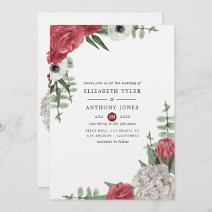 Burgundy and White Floral Wedding Invitation