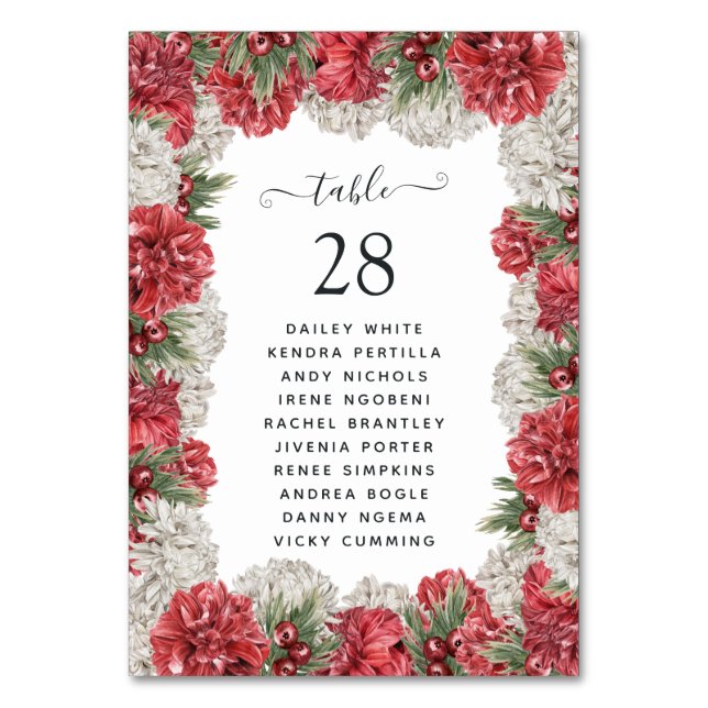 Burgundy and White Floral Wedding Table Number (Front)
