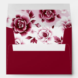 Burgundy and white flowers floral pattern wedding envelope