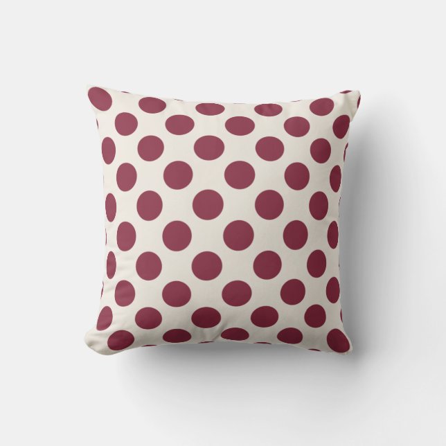 Burgundy and White Ivory Polka Dot Cushion (Front)