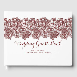 Burgundy and White Lace Wedding Guest Book