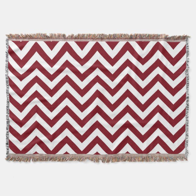 Burgundy and White Large Chevron ZigZag Pattern Throw Blanket (Front)