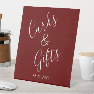 Burgundy and White Minimalist Wedding Pedestal Sign