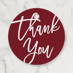 Burgundy and White Modern Calligraphy Thank You Favour Tags