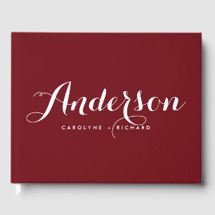 Burgundy and White Modern Calligraphy Wedding Guest Book