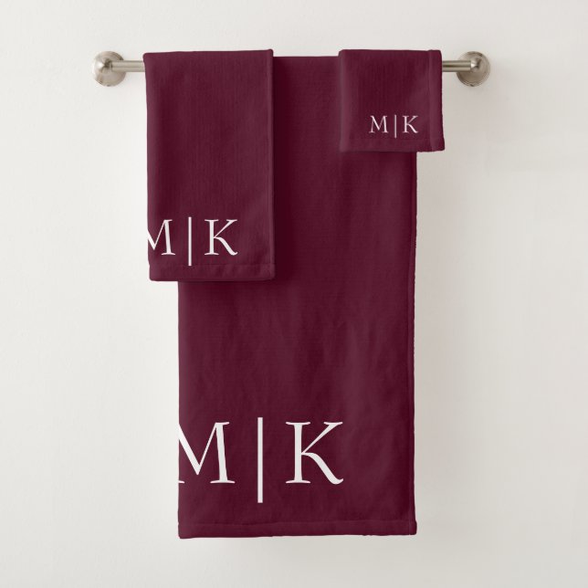 Burgundy and White | Modern Monogram Bath Towel Set (Insitu)