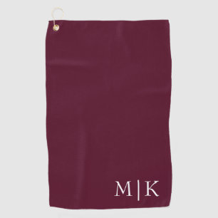 Burgundy and White Modern Monogram Golf Towel