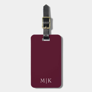 Burgundy and White   Modern Monogram Luggage Tag