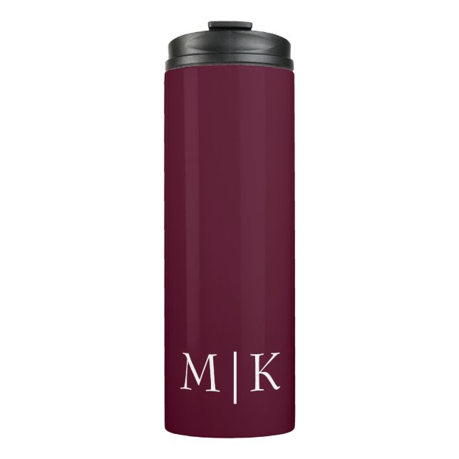 Burgundy and White | Modern Monogram Thermal Tumbler (Front)