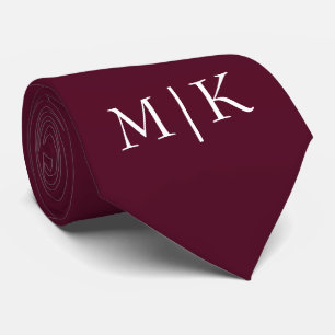 Burgundy and White Modern Monogram Tie