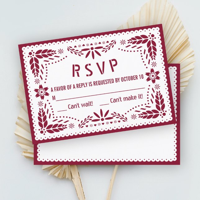 Burgundy and white papel picado Quinceañera RSVP Card (Creator Uploaded)