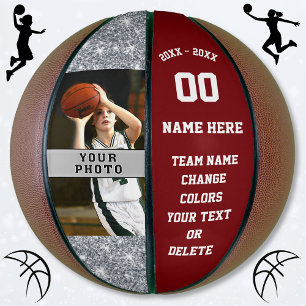 Burgundy and White Personalised Basketball Ball
