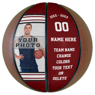 Burgundy and White Personalised Photo Basketball