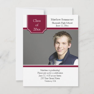 Burgundy and White Photo Graduation Invitation