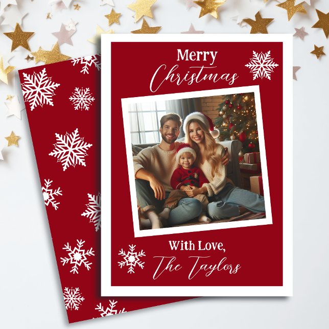  Burgundy and White Snowflakes Photo Christmas  Holiday Card (Creator Uploaded)