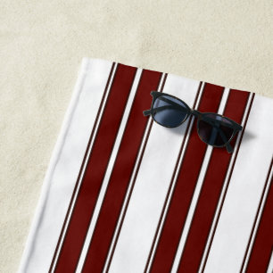 Burgundy and White Striped Beach Towel