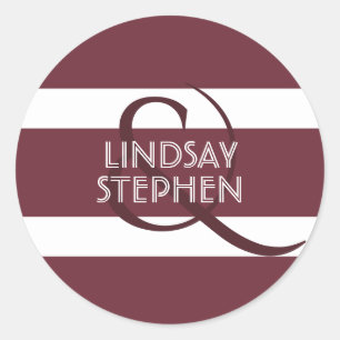 Burgundy and White Stripes Modern Wedding Classic Round Sticker