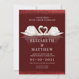 Burgundy and White Themed with Swans Wedding Invit Invitation