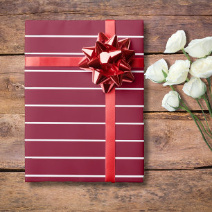 Burgundy and White Thin Horizontal Striped Wrapping Paper