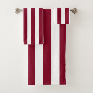 Burgundy and White Vertical Stripes Bath Towel Set