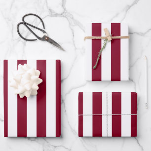 Burgundy and White Vertical Stripes Wrapping Paper Sheet