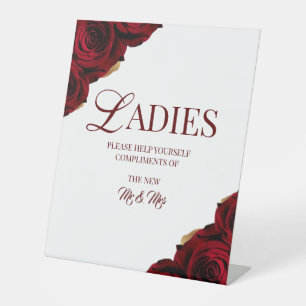 Burgundy and White Wedding Ladies Bathroom  Pedestal Sign