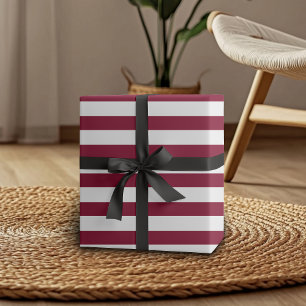 Burgundy and White Wide Horizontal Striped Wrapping Paper