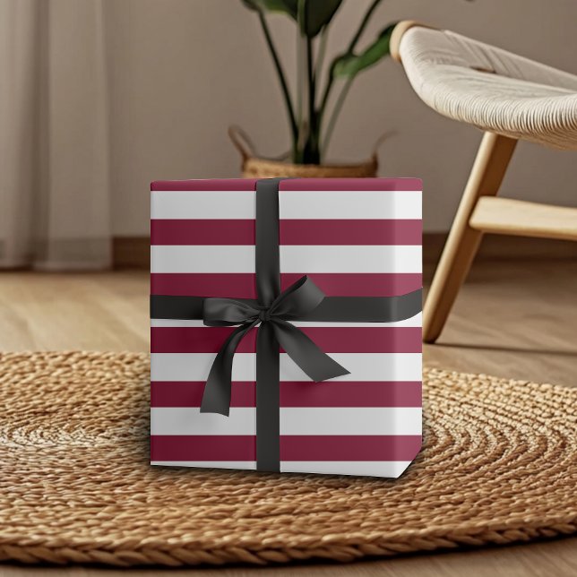 Burgundy and White Wide Horizontal Striped Wrapping Paper (Creator Uploaded)
