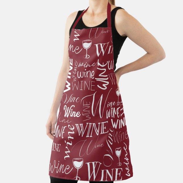 Burgundy And White Wine Typography Pattern Apron (Insitu)