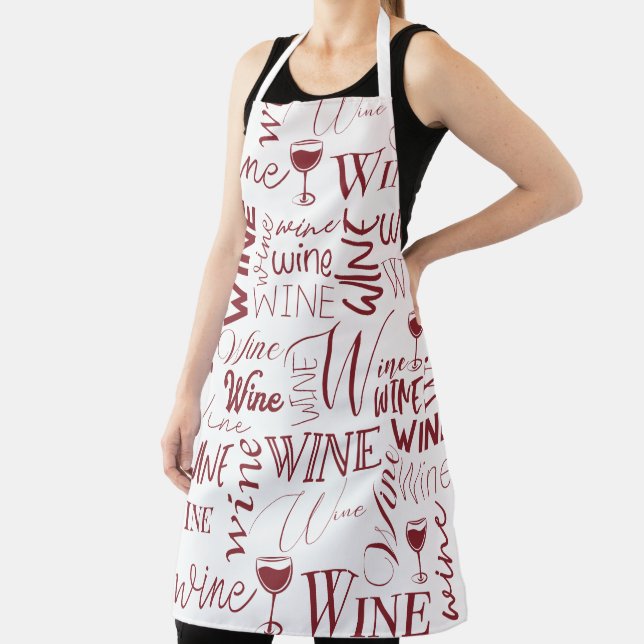 Burgundy And White Wine Typography Pattern Apron (Insitu)